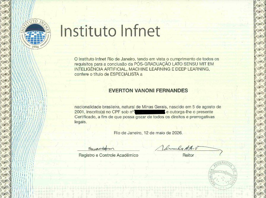 Infnet University - Artificial Inteligence & Deep Learning (Specialization)